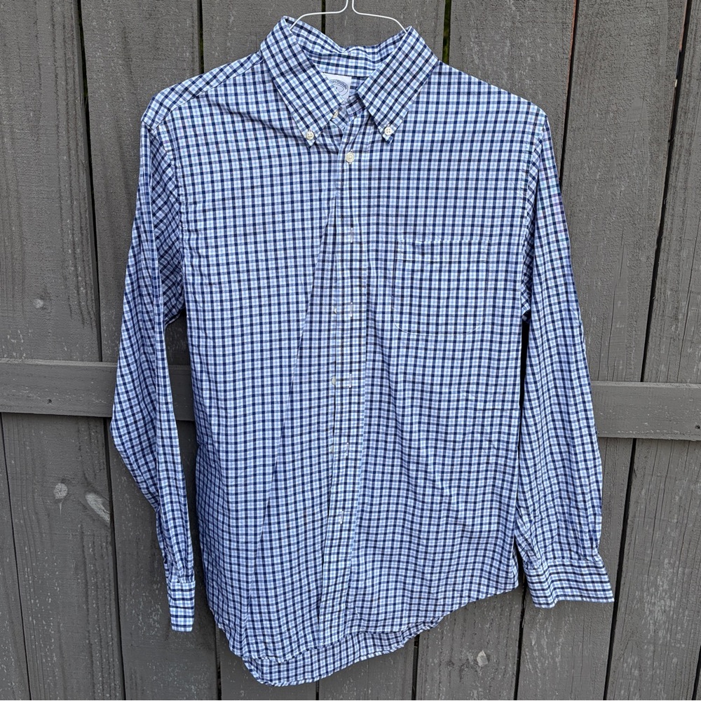 Brooks Brothers Blue and White Plaid Button-Down Shirt